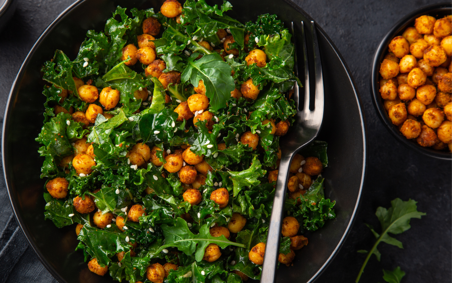 Garlicky Chick Pea, Kale & Rocket Salad