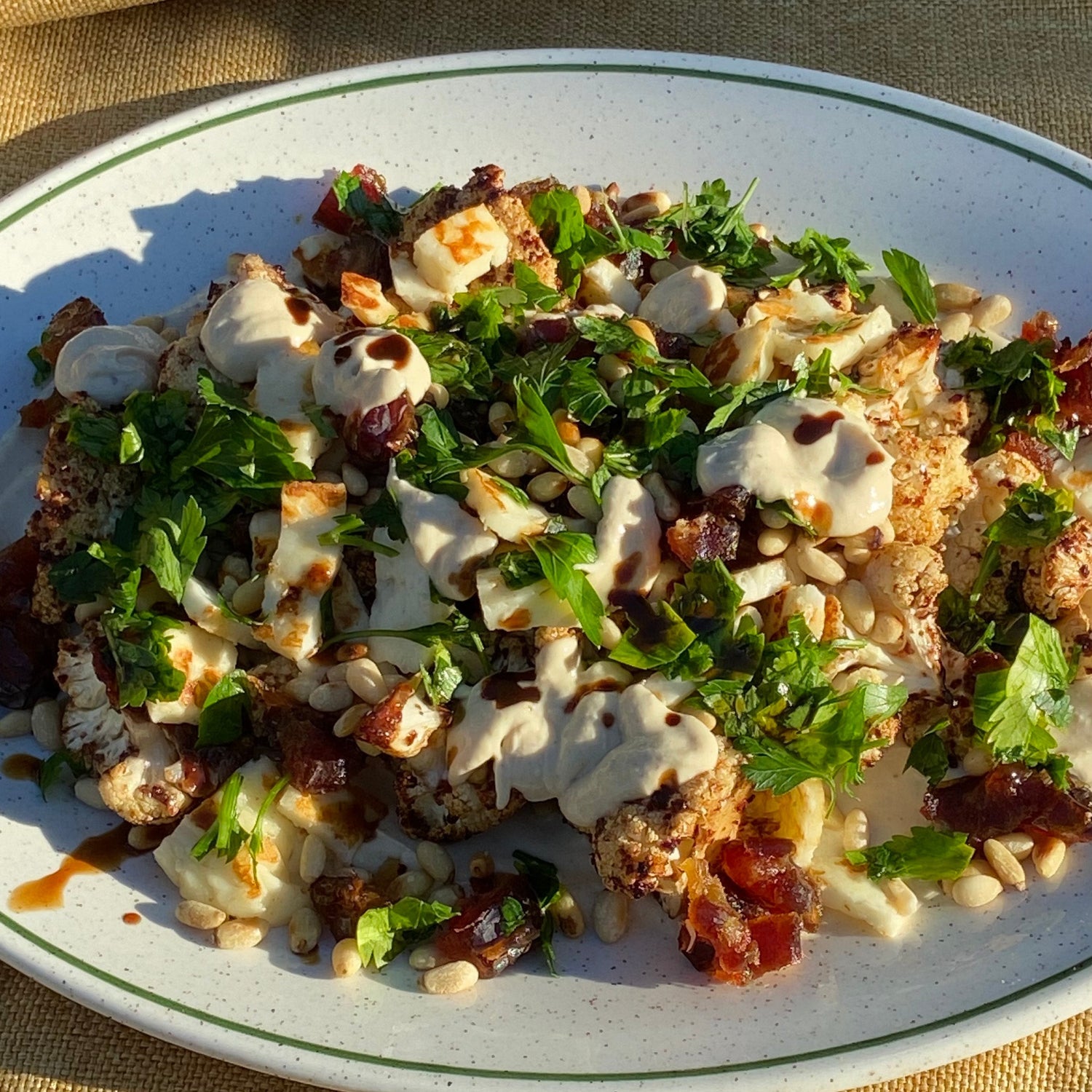 Roasted Cauliflower, Halloumi & Date Salad with Tahini Yoghurt