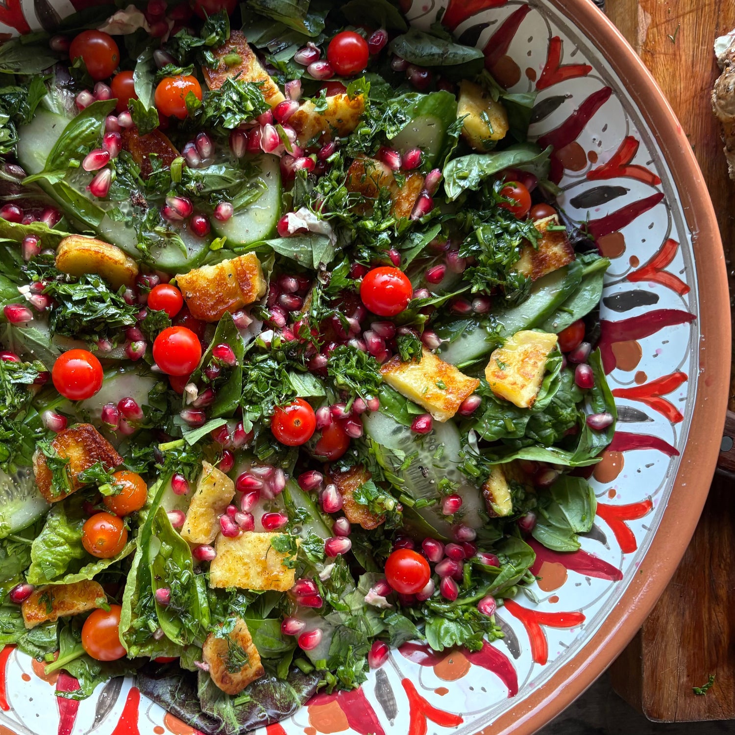 Easter Pomegranate Salad w/ Haloumi & Herby Vinaigrette