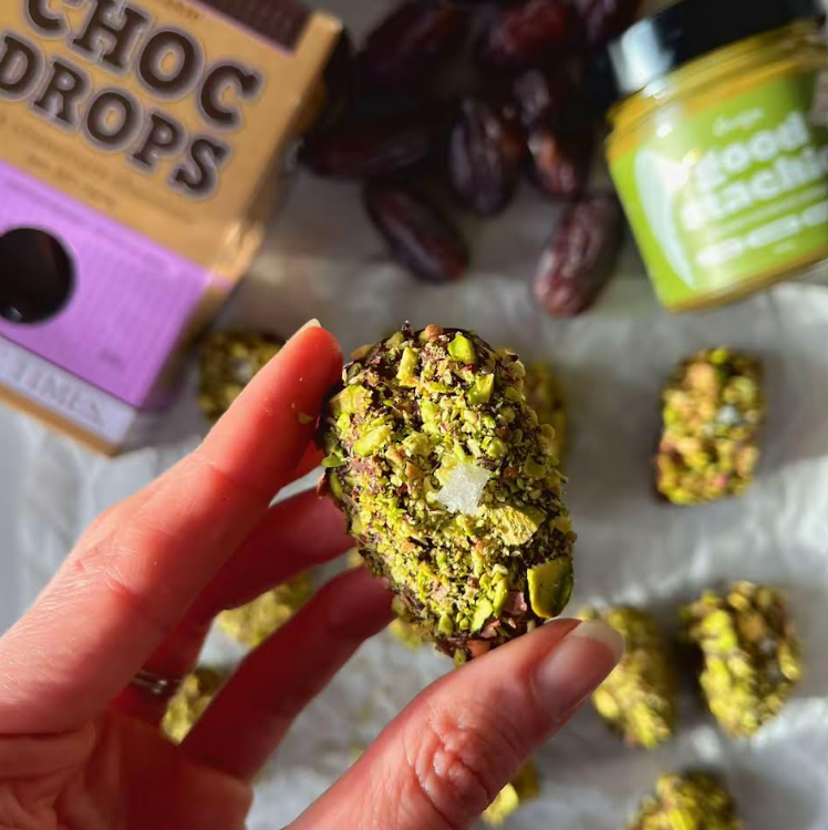 Chocolate Pistachio Stuffed Dates