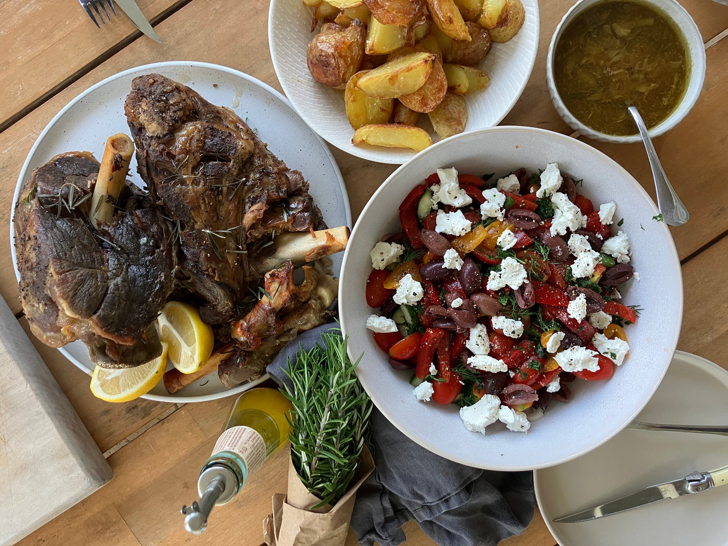 Slow Roast Lamb with twice cooked potatoes and tray gravy