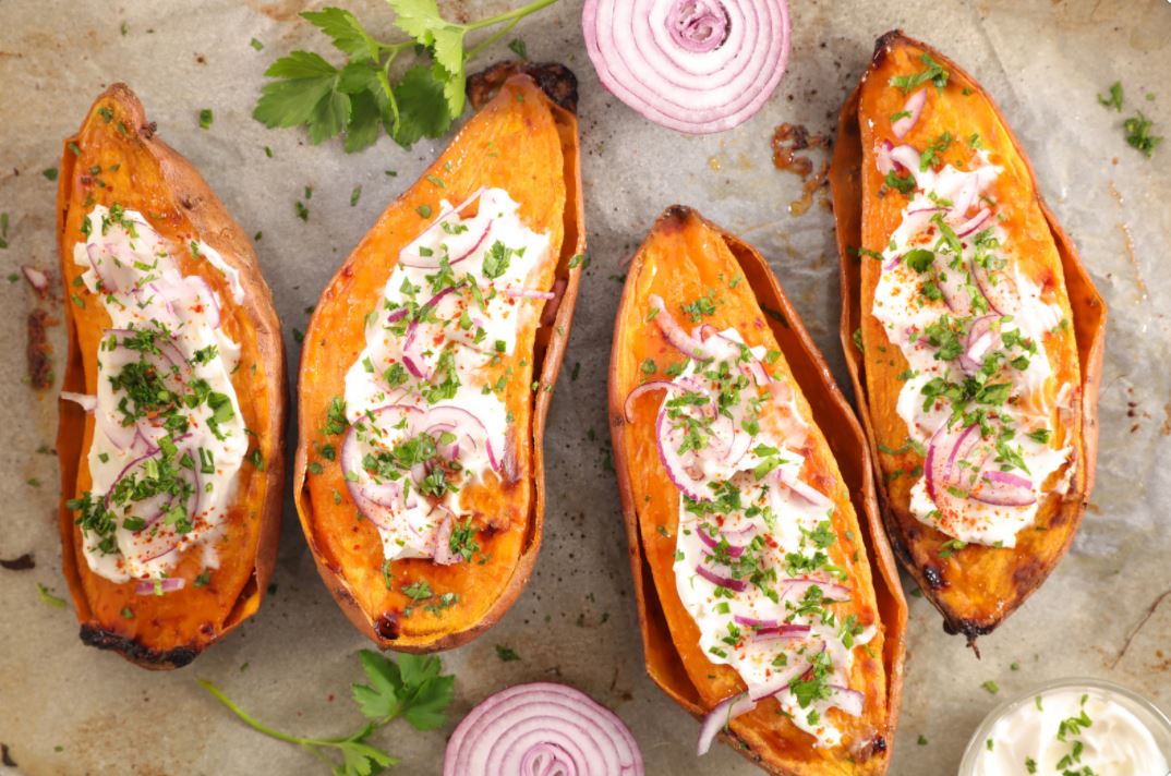 organic sweet potato with creme fraiche from our local dairy