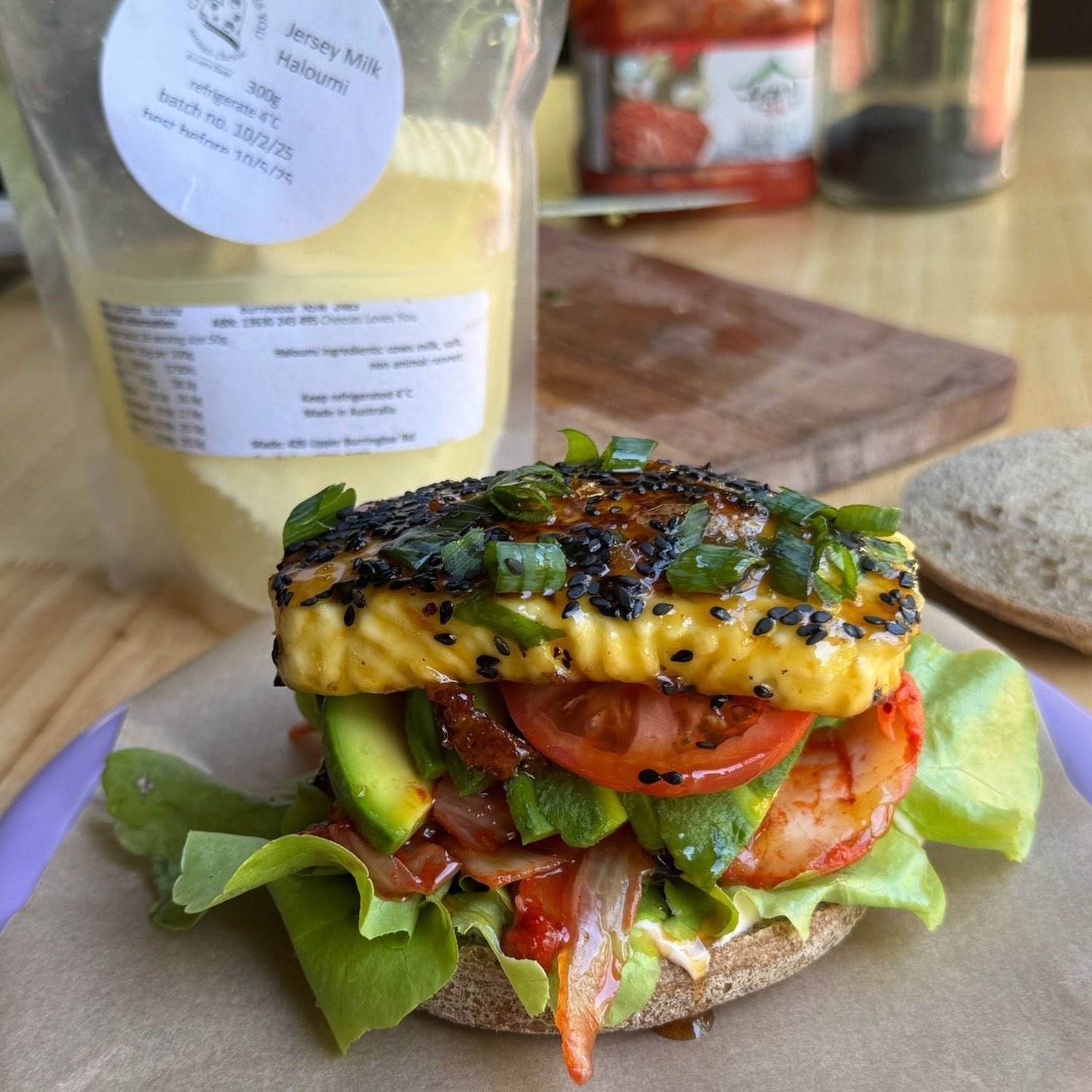 Hot Honey Haloumi + Kimchi Burger