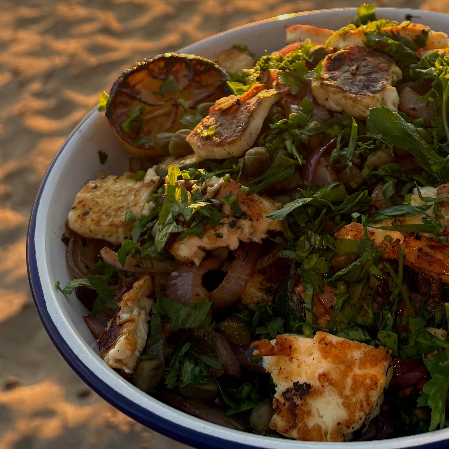 Haloumi, Caramelised Onion & Camp Salsa Verde Salad