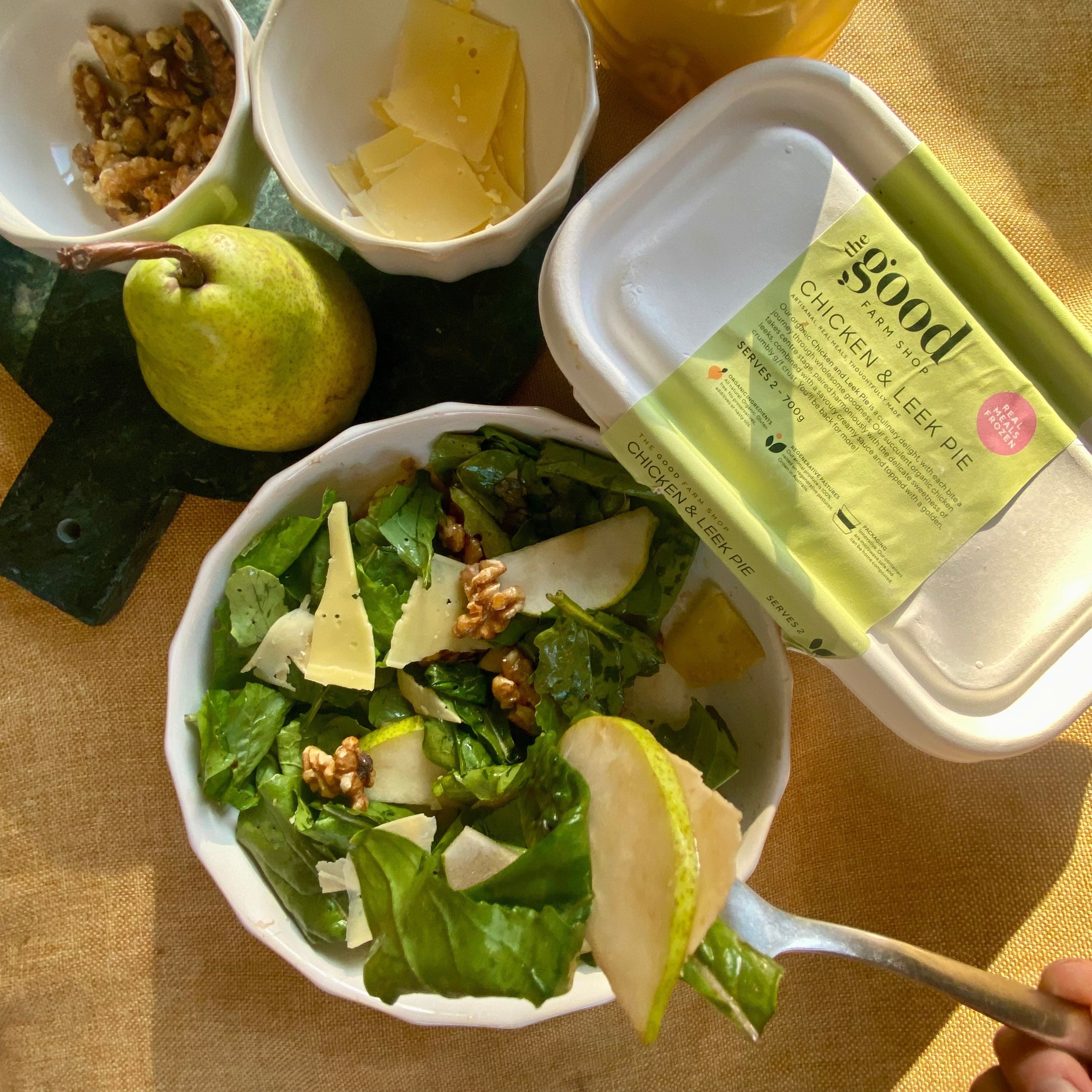 organic rocket and pear salad