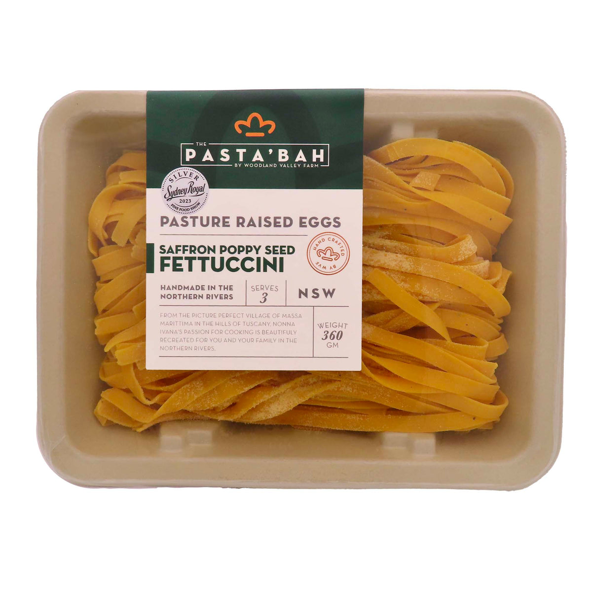 Fresh Saffron & Poppyseed Fettucini - Egg 360g - LOCAL HANDMADE PASTA