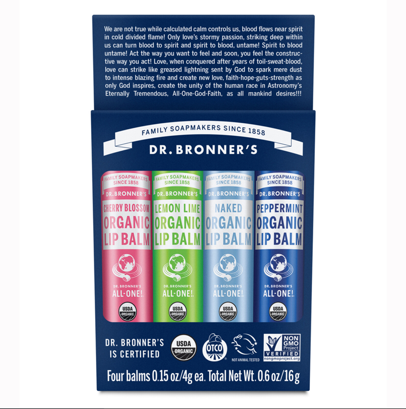 Organic Beeswax Lip Balm 4-pack - Dr. Bronner's