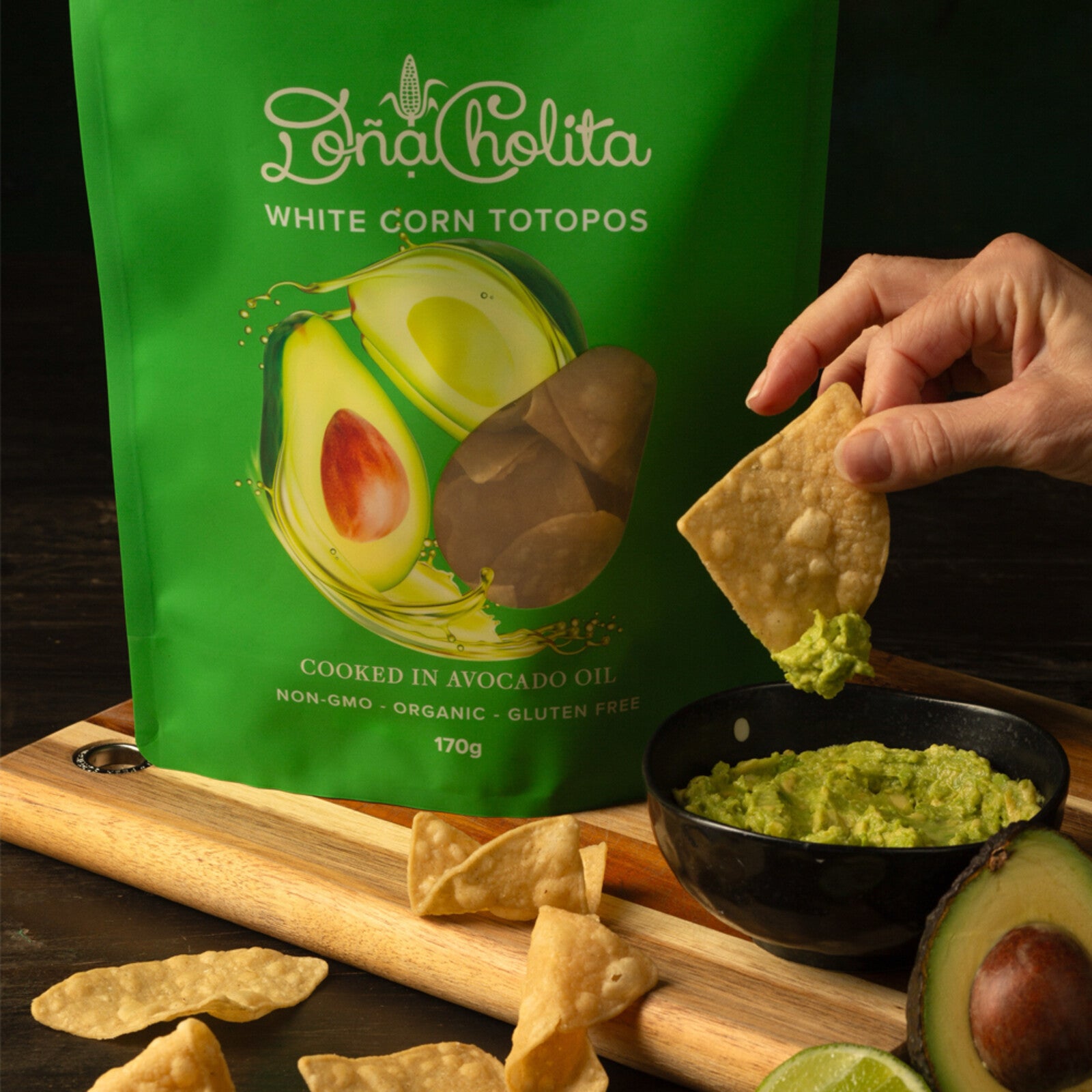 Organic Corn Chips cooked in Avo Oil - Dona Cholita Fresh Organic Totopos