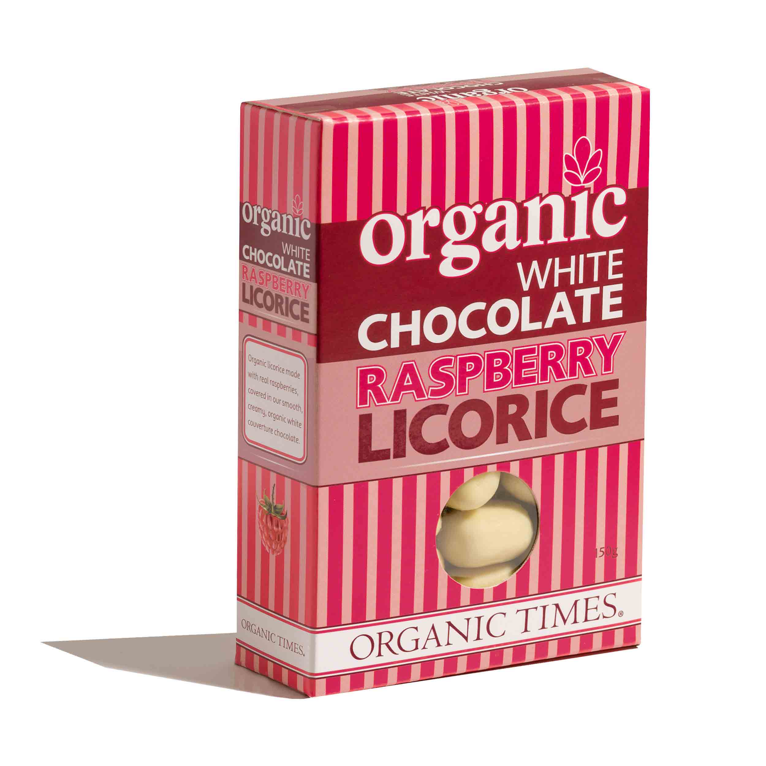 Organic White Chocolate Covered Raspberry Licorice 150g - Organic Times