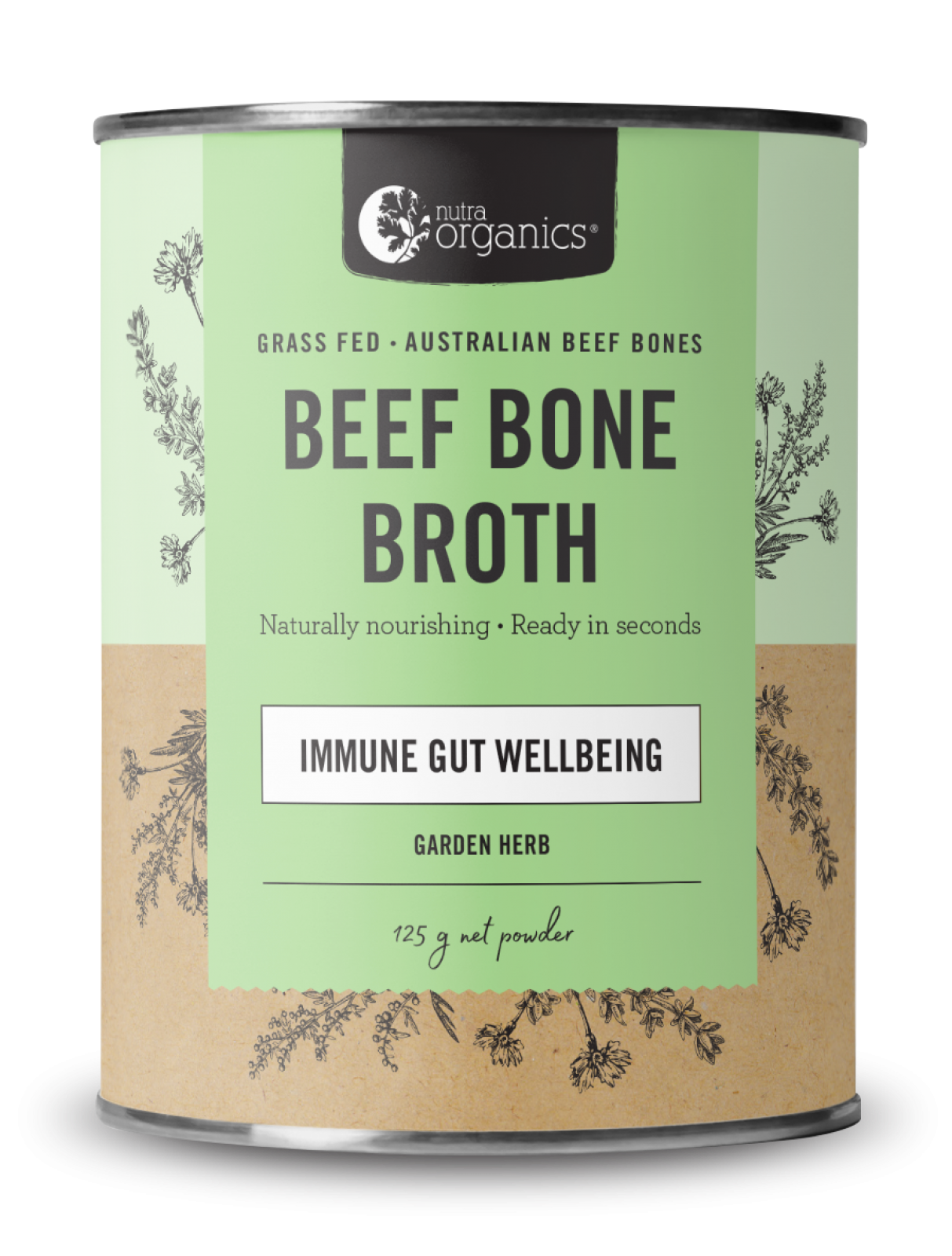 Beef Bone Broth Powder - Garden Herb 125g - Nutra Organics