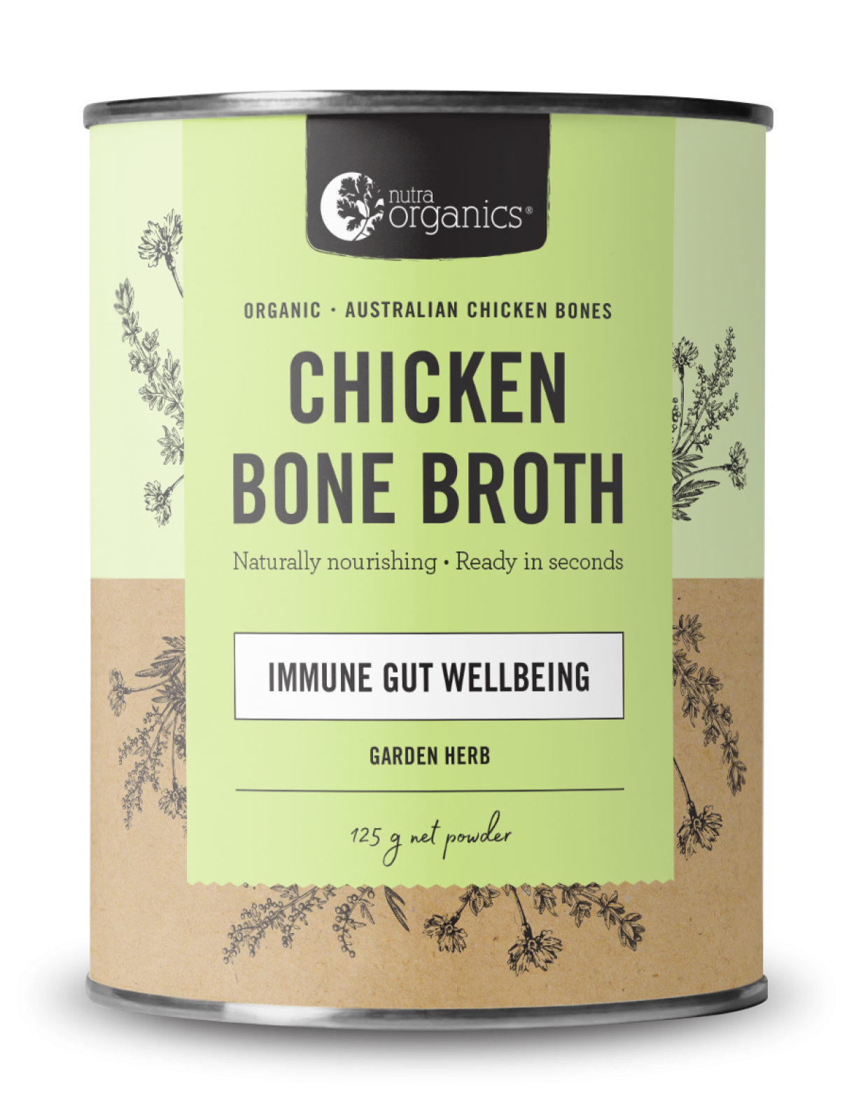 Chicken Bone Broth Powder - Garden Herb 125g - Nutra Organics