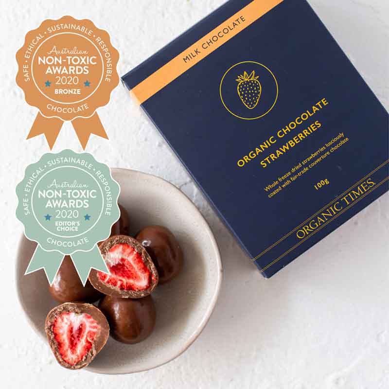 Organic Milk Chocolate Strawberries 100g - Organic Times