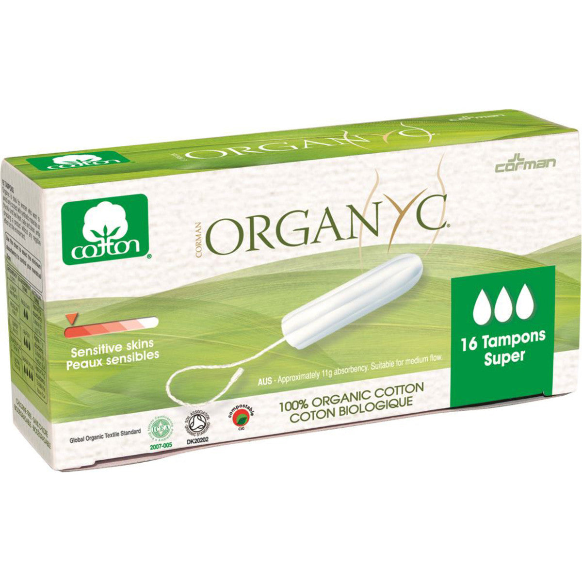 100% Organic Cotton Tampons (Super) - Organyc