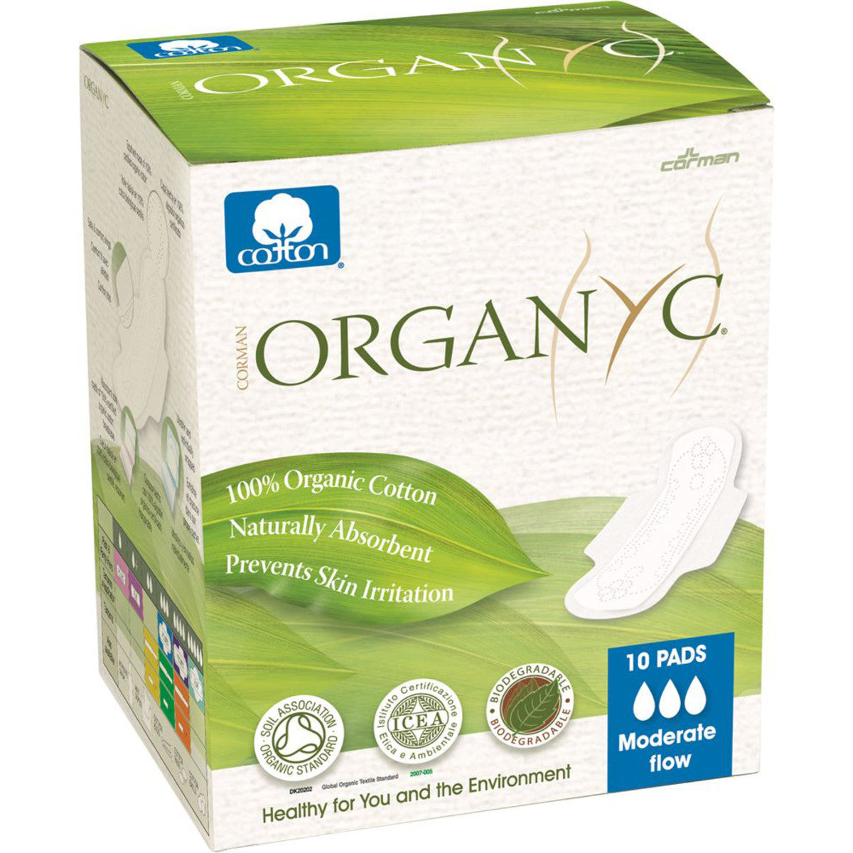 100% Organic Cotton Pads - Moderate with Wings - Organyc