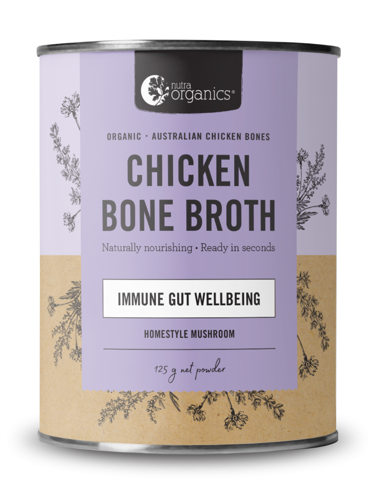 Chicken Bone Broth Powder - Homestyle Mushroom 125g - Nutra Organics