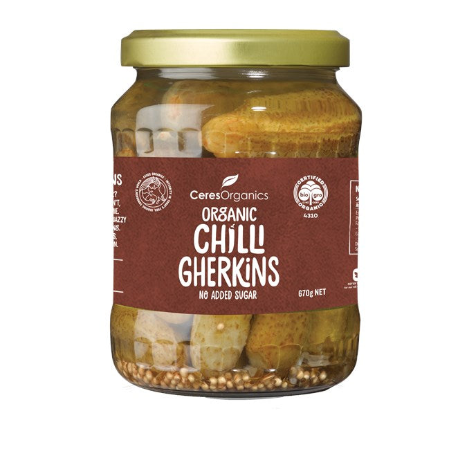 Organic Chilli Gherkins 670g - Ceres Organics