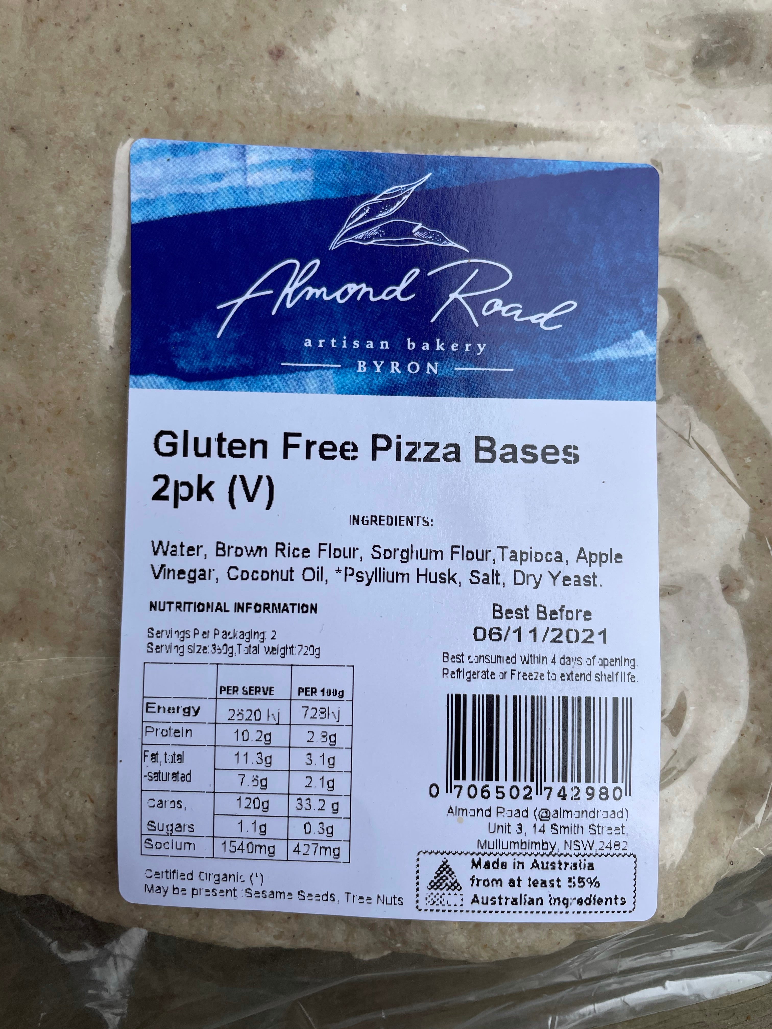 Pizza Bases x 2 Gluten Free (V) - locally baked gluten free pizza bases