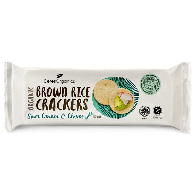 CERES ORGANICS Ceres Organic Brown Rice Crackers w/ Sour Cream & Chives 115g