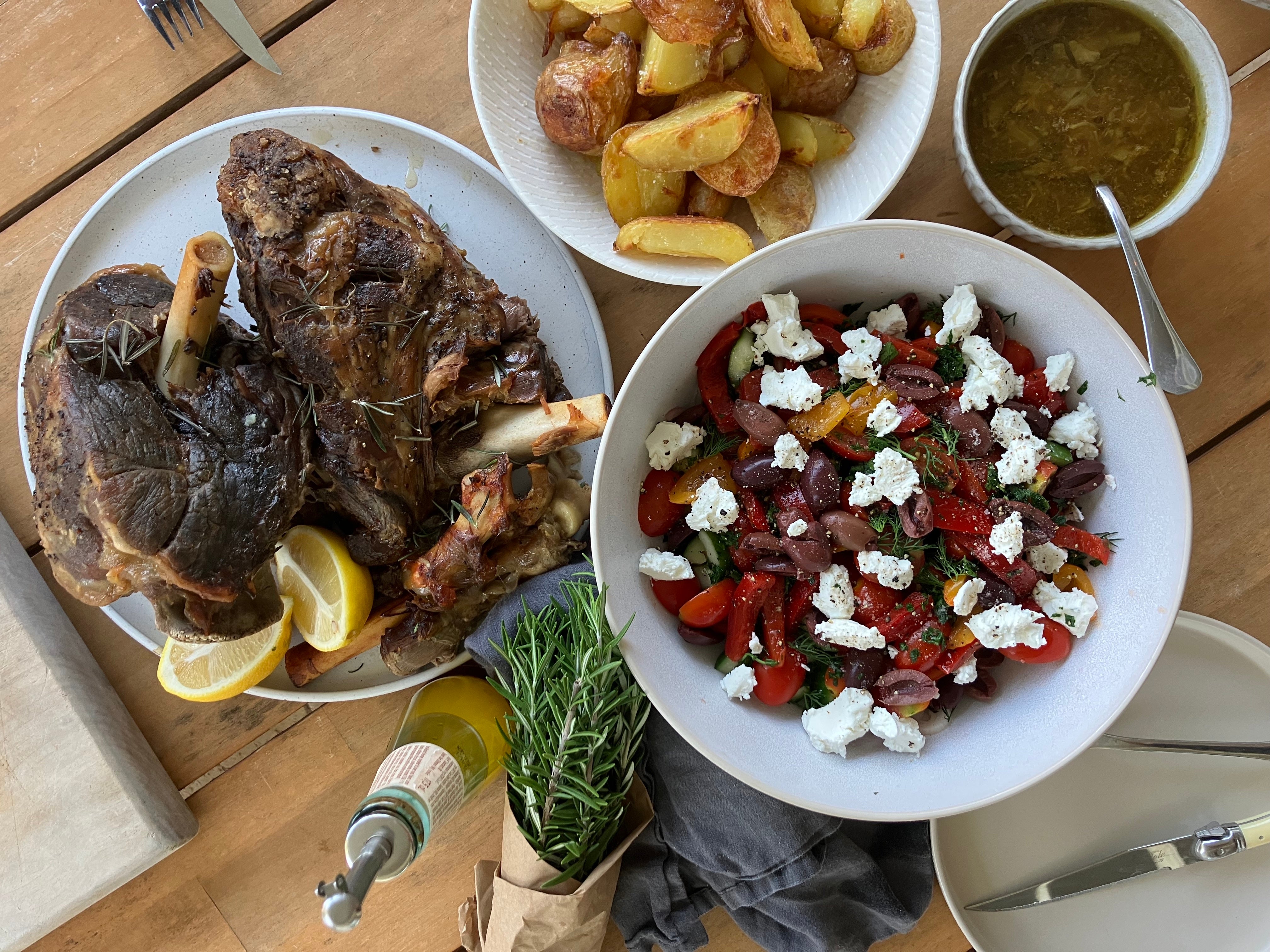 Slow Roast Lamb with twice cooked potatoes and tray gravy