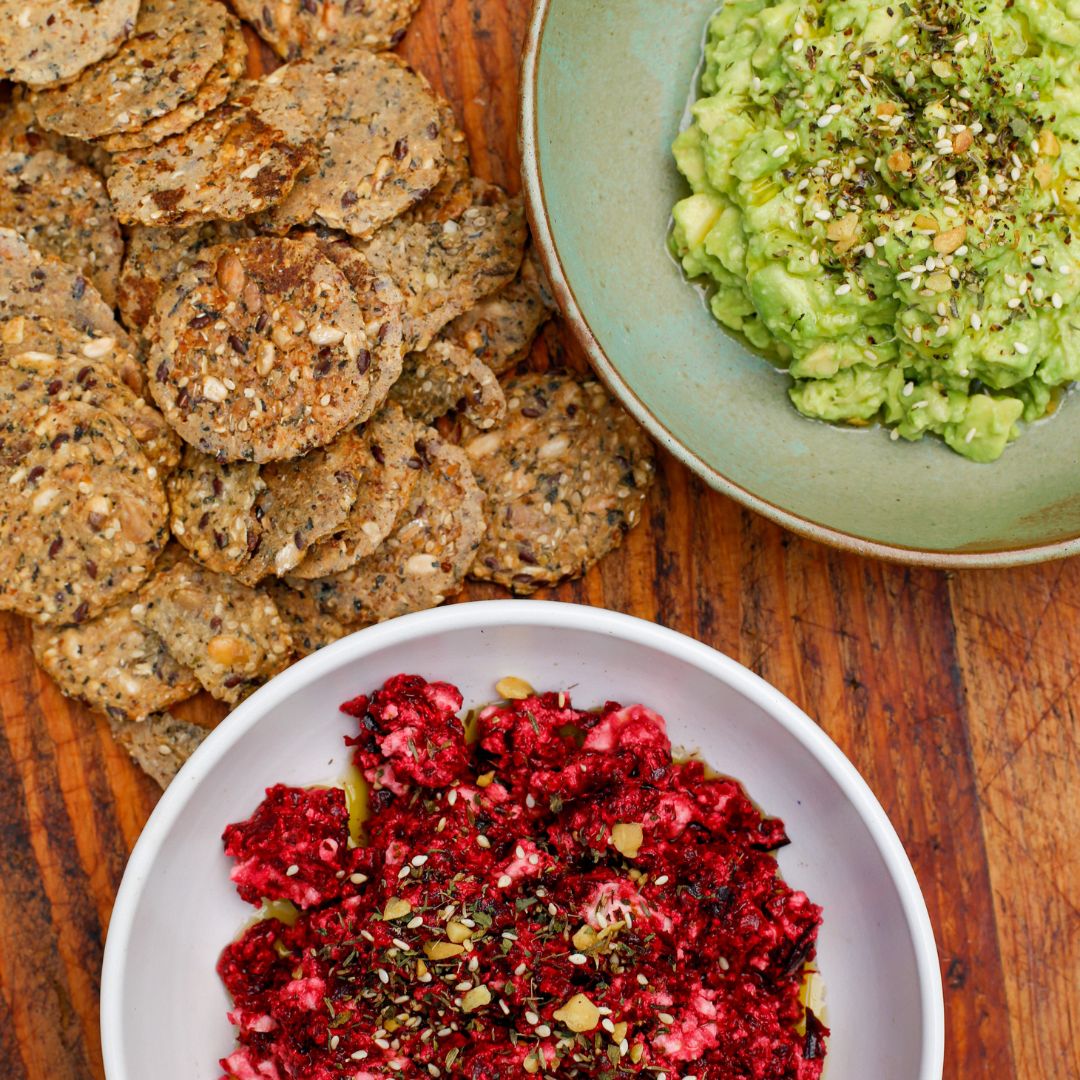 Beetroot Feta Dip and Avo Lime Dip