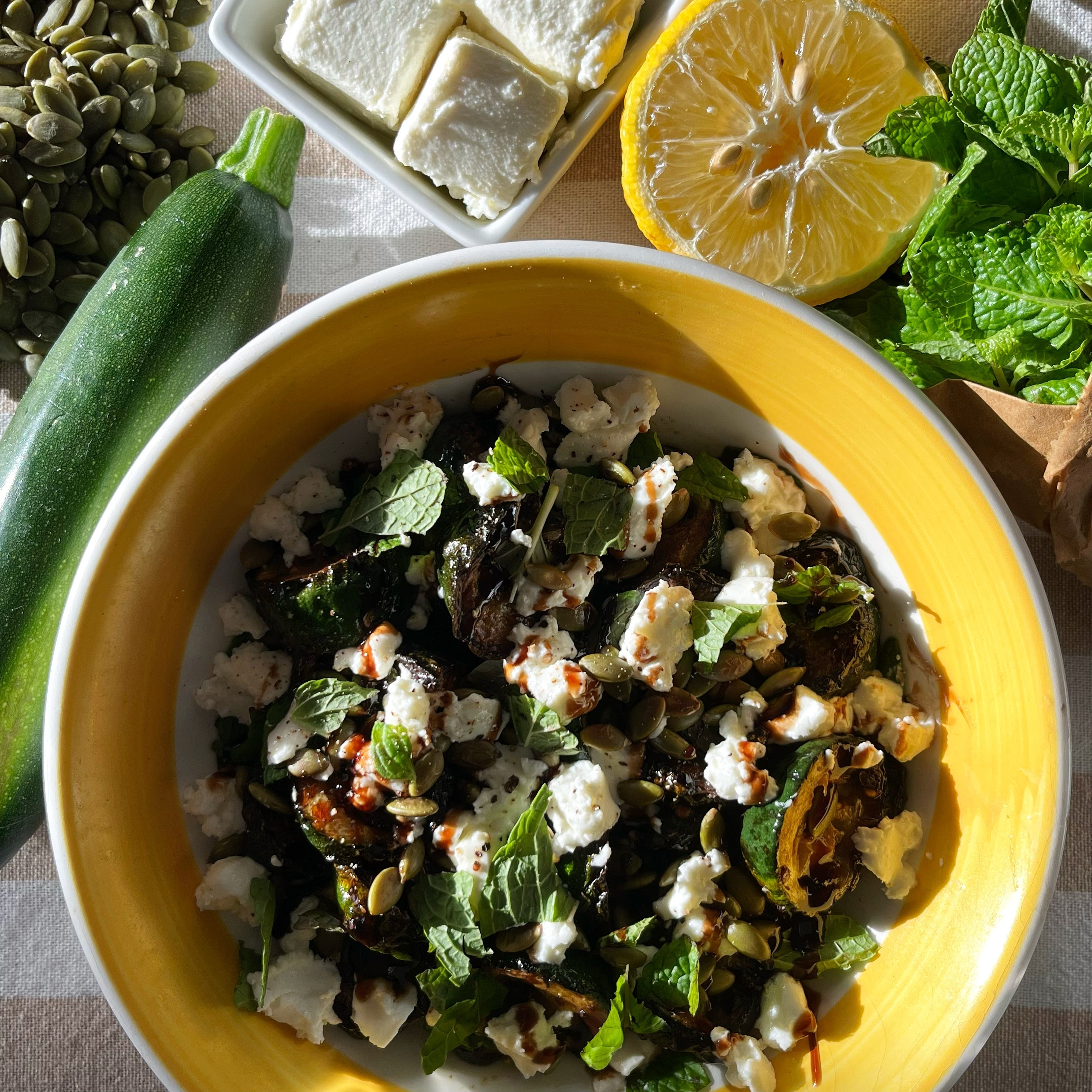 Charred Zucchini, Goat Cheese & Mint Salad