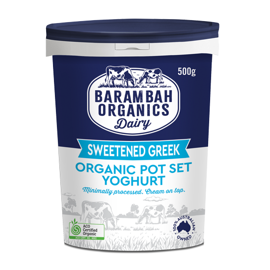 Organic Yoghurt - Greek Sweetened 500g Barambah