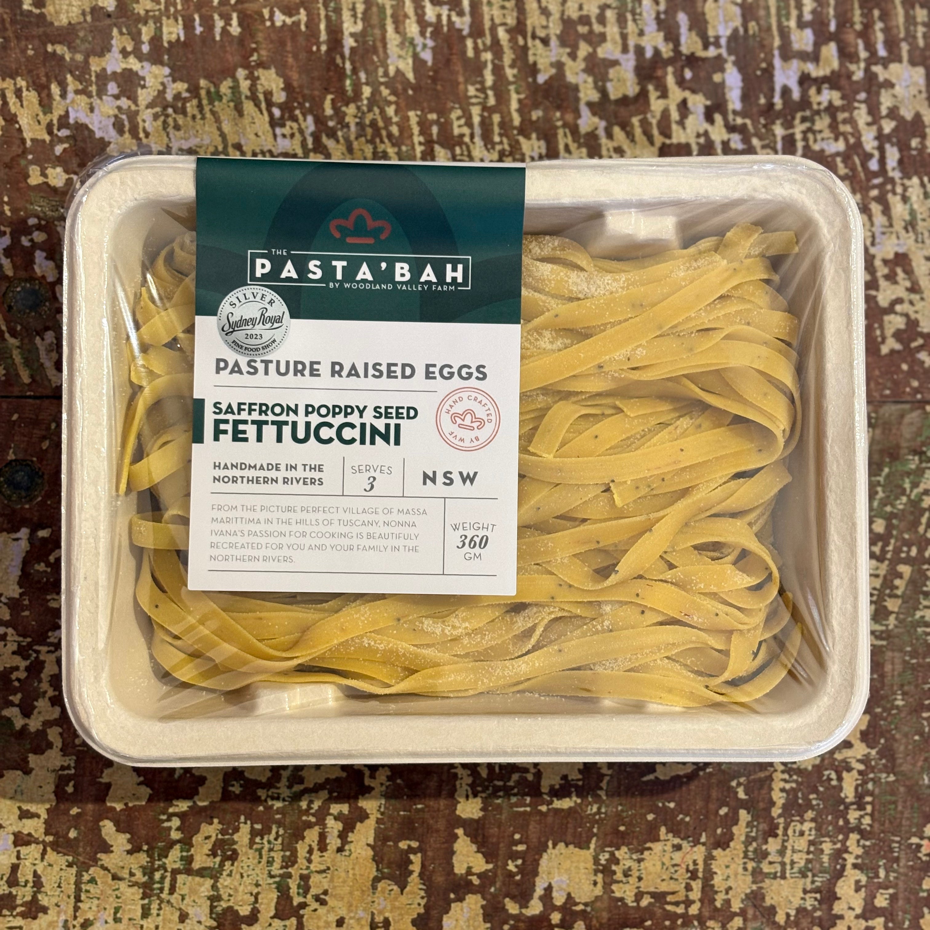 Fresh Saffron & Poppyseed Fettucini - Egg 360g - LOCAL HANDMADE PASTA