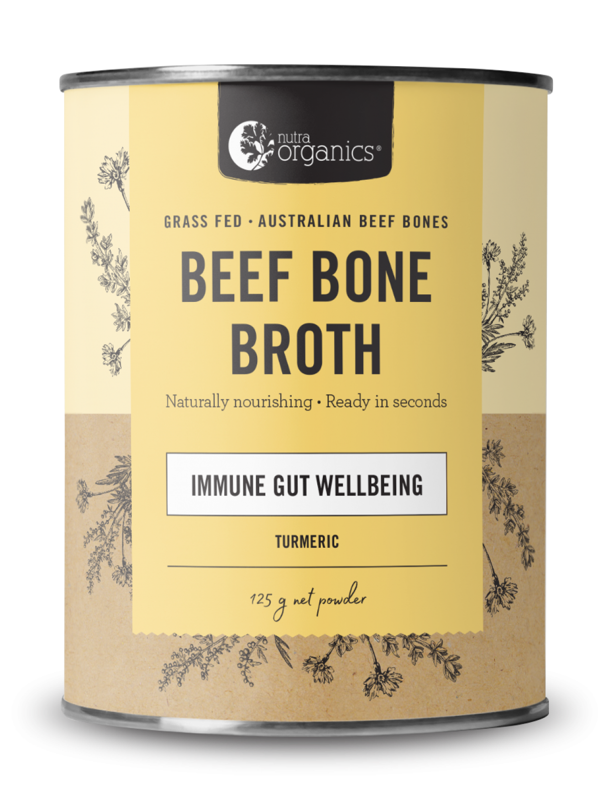 NUTRA ORGANICS Beef Bone Broth Powder - Tumeric  125g