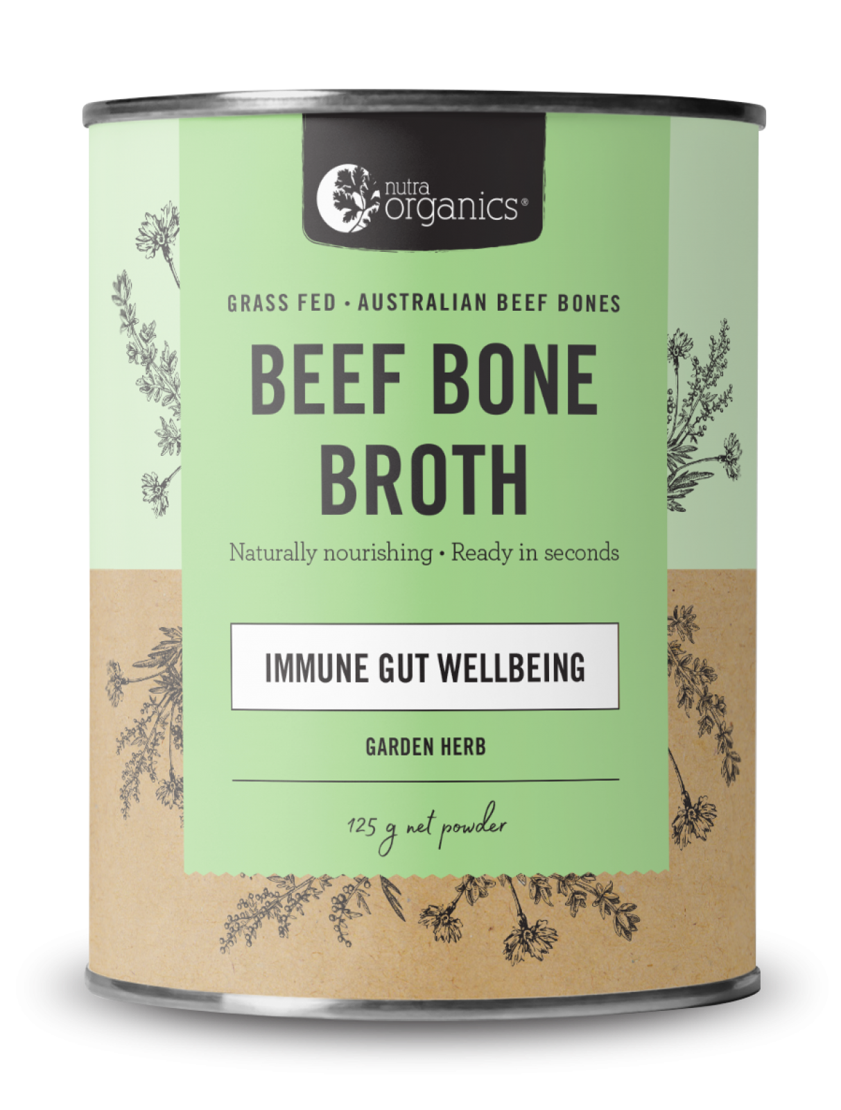 NUTRA ORGANICS Beef Bone Broth Powder - Garden Herb  125g