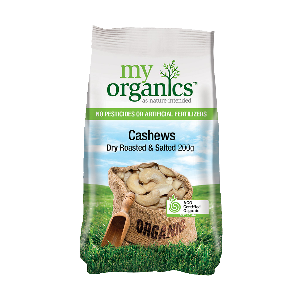 Cashews, Dry Roasted & Salted, 200g- My Organics
